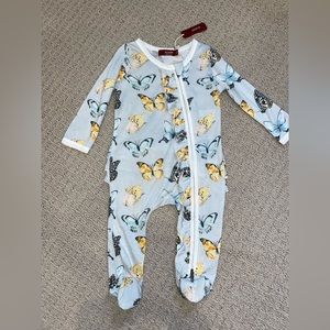 Milkbarn Butterfly Bamboo Ruffle Zipper Footed Romper (6-9 months)